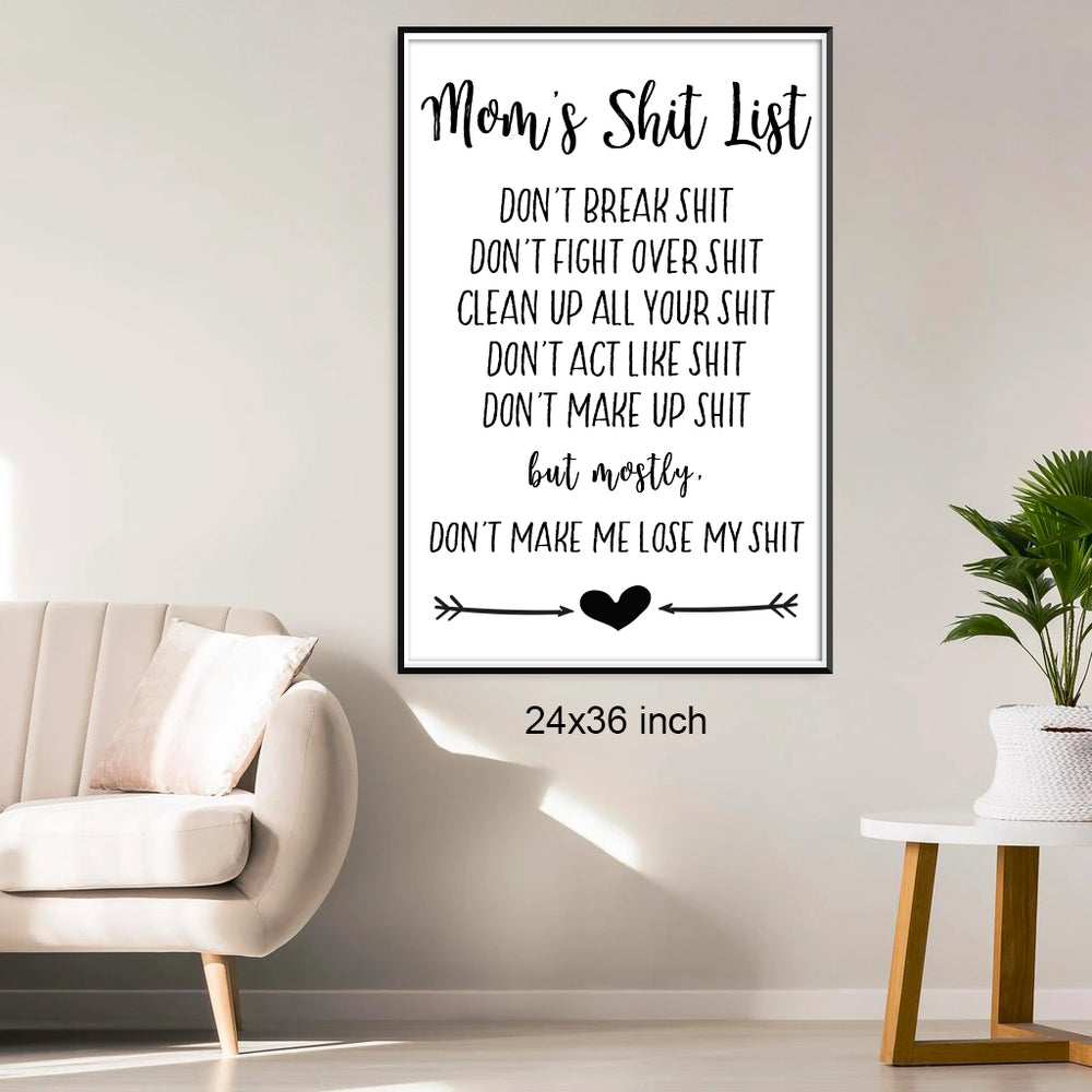 Single Canvas Print | mom's shit list | Living Room Decor (No. 8)